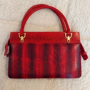 Vintage Red Crocodile Leather Small Envelope Handbag Purse